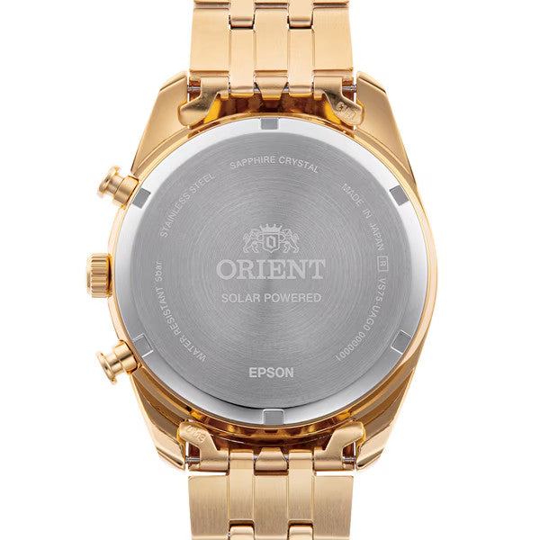 Orient RN-TX0301G Contemporary Panda Gold Solar Analog Chronograph Men Watch NEW