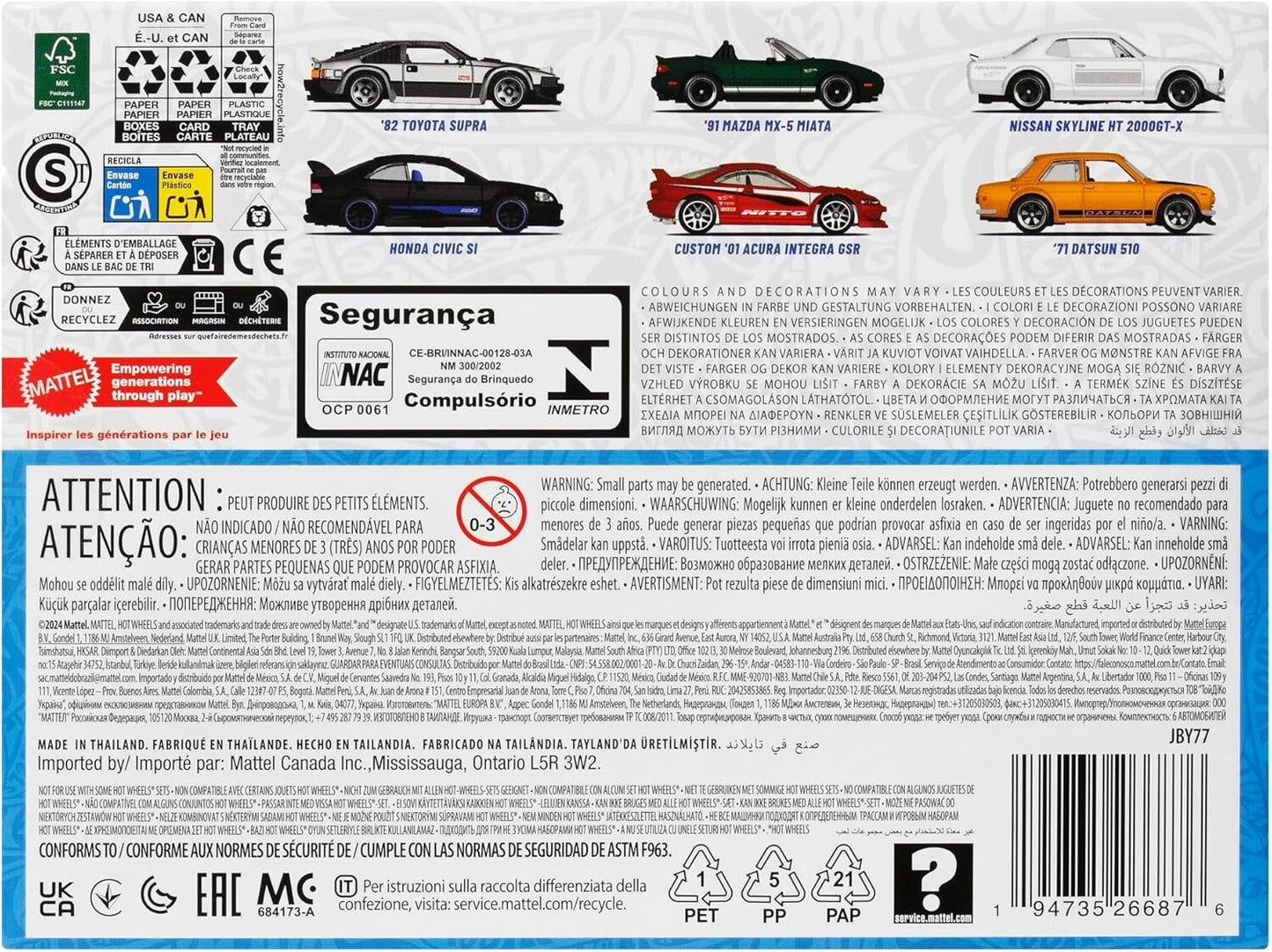 Hot Wheels Street of Japan Multipack Supra Civic Skyline Miata Integra JBY77