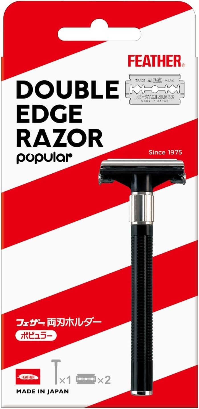 Japan FEATHER Double Edged Razor Holder POPULAR With 2 Spare Blade