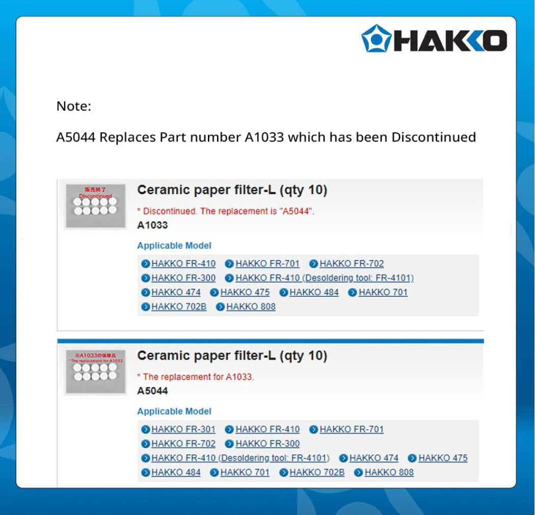 Hakko A5044 Ceramic Filter 10 Pack for FR-310/FR-4103(FR-410, FR-701, FR-702) JP