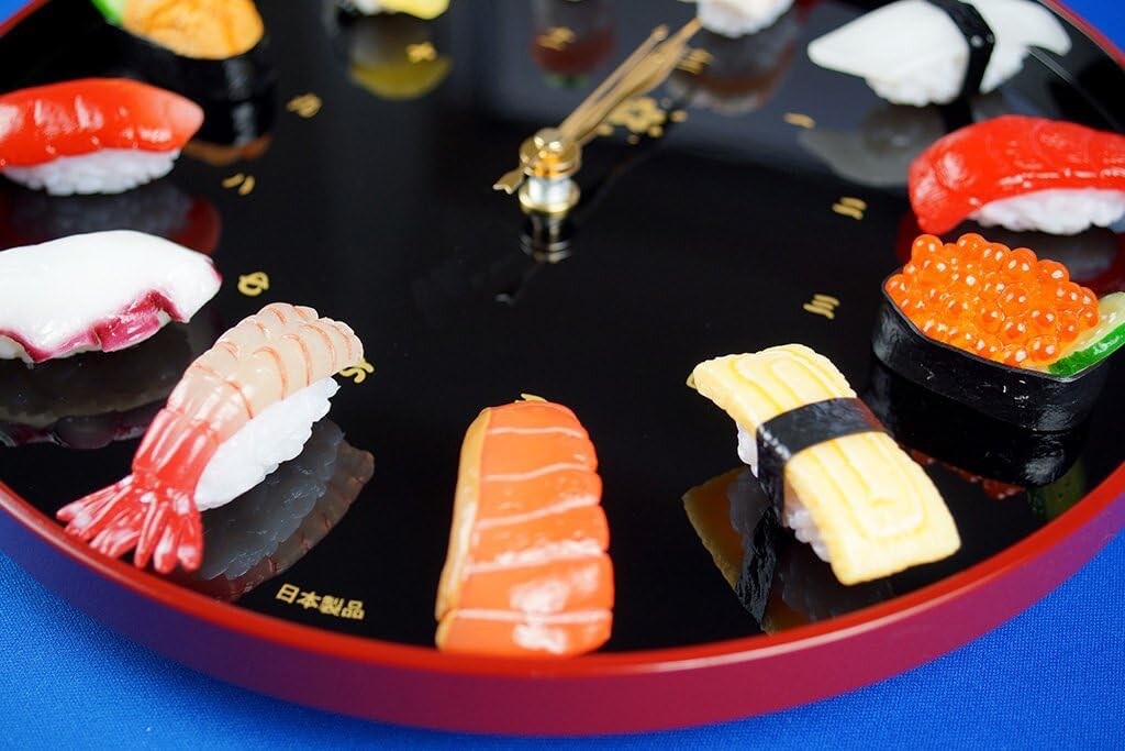 SUSHI Wall Clock Food Sample Tray with Stand Kitamura Made in Japan Flavorbox