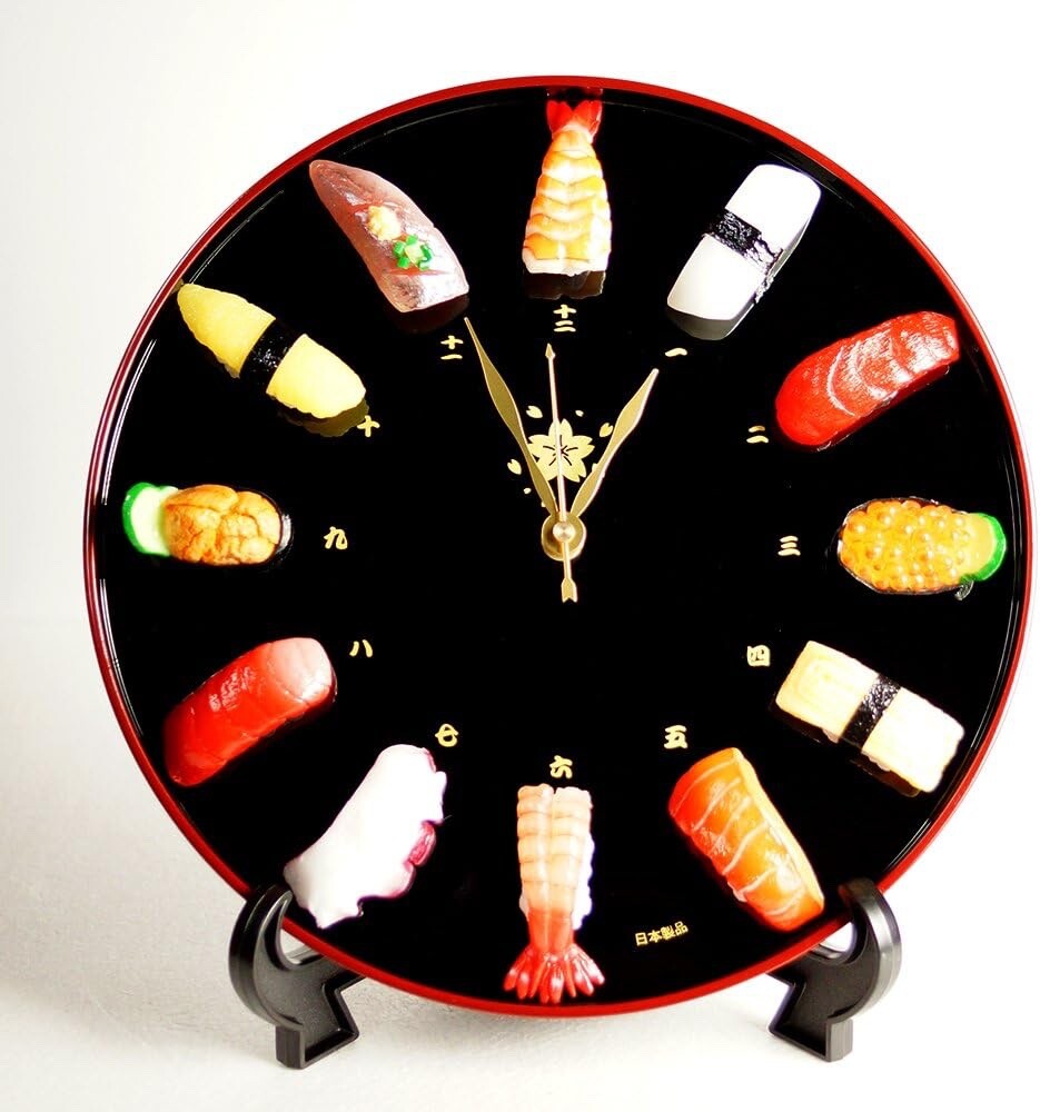 SUSHI Wall Clock Food Sample Tray with Stand Kitamura Made in Japan Flavorbox