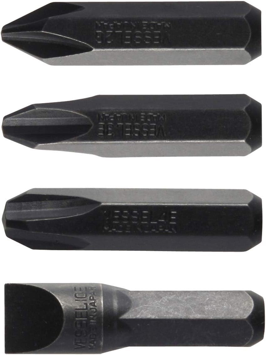 VESSEL BS2500 Impact Screwdriver Bits Heavy Duty 4 Pcs JIS Set