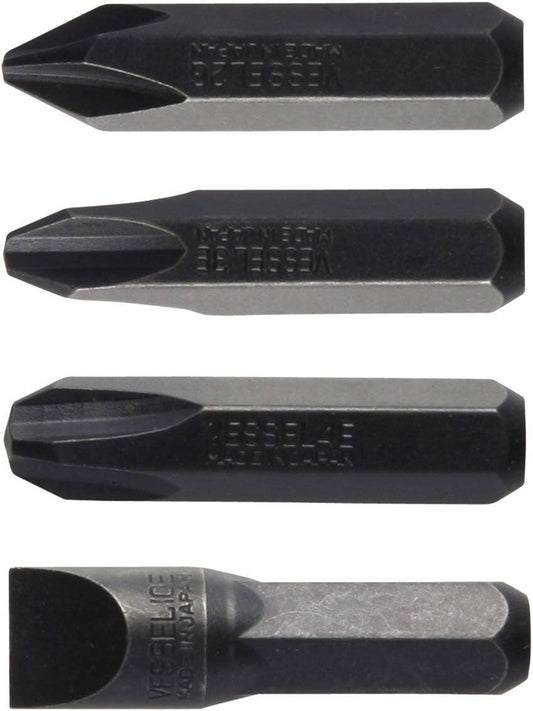 VESSEL BS2500 Impact Screwdriver Bits Heavy Duty 4 Pcs JIS Set