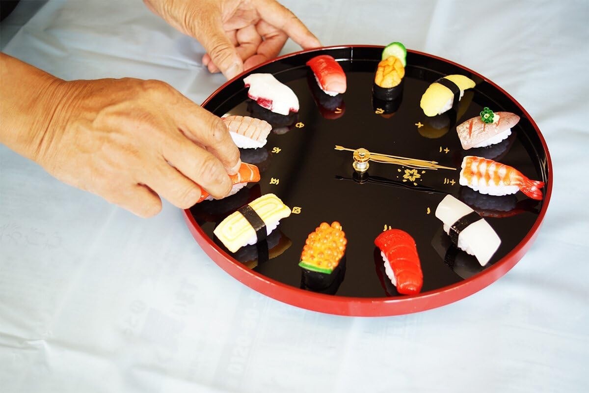 SUSHI Wall Clock Food Sample Tray with Stand Kitamura Made in Japan Flavorbox